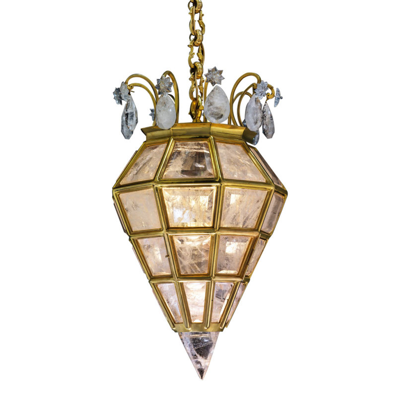 Lustre en bronze doré, Cognac, 13 po de diamètre x 25 po de hauteur, Bronze