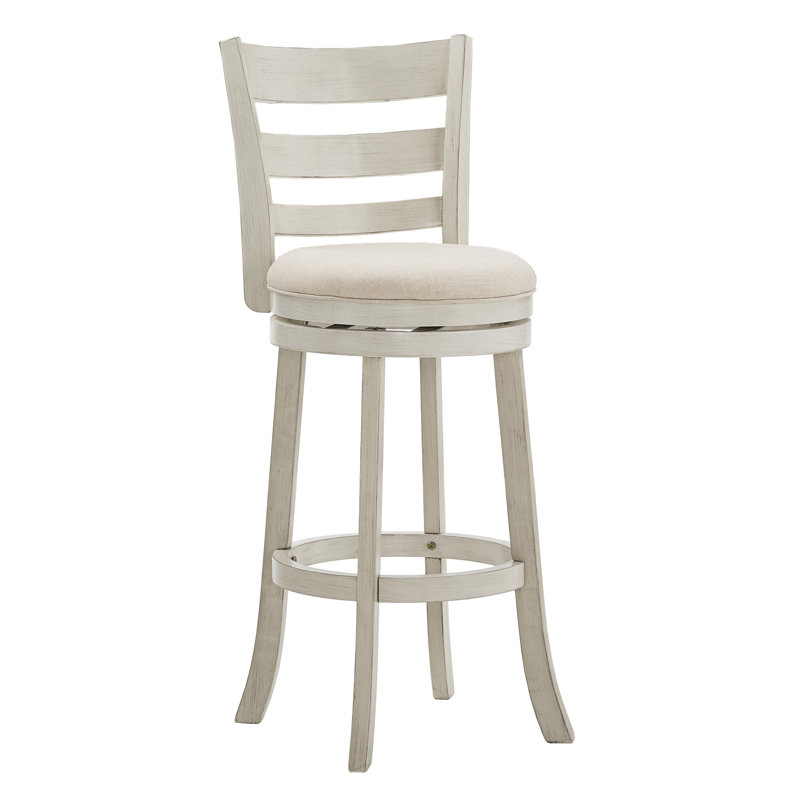 Tabouret de bar et de comptoir pivotant Adelynn, Blanc antique, Lin beige, Tabouret de bar (hauteur de siège de 29,96 po)