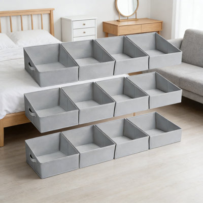 Fabric Storage Bins 12 Pack, Collapsible Closet Organizer Baskets With Handles, Trapezoid Shelf Storage Cubes For Clothes, Toys, Books, And Towels