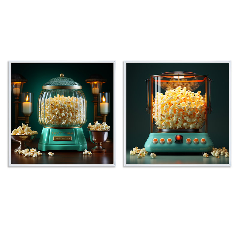 Éclat rétro Popcorn Embrace - ensemble de collage popcorn carré de 2, Cadre flottant blanc, H 30 po x l 61 po