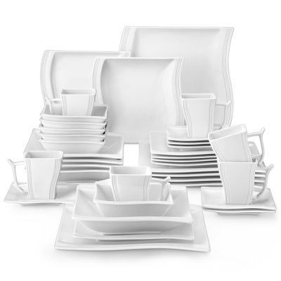 Service de table carré en porcelaine 36 pièces, service pour 6