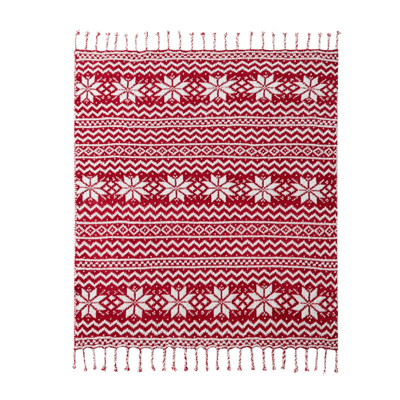 Astor Chenille Snowflake Holiday Throw, 50" x 60", Red