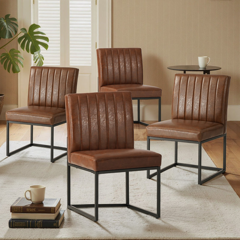Chaise d'appoint rembourrée en similicuir, Brun