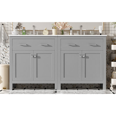 Ensemble de meuble-lavabo moderne avec double meuble-lavabo, double lavabo en céramique, tablette, portes et tiroir