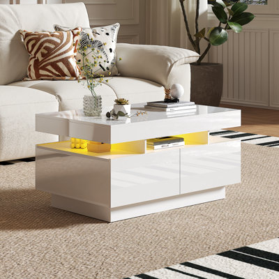Alpena Modern High Gloss Coffee Table with 4 Drawers and LED Lights