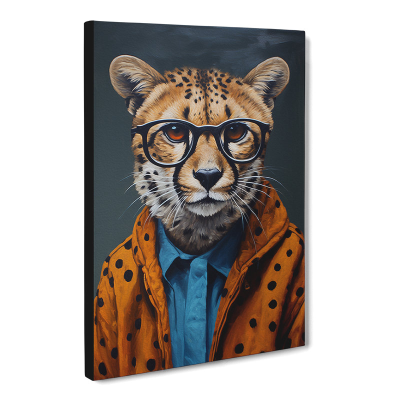 Cheetah With Glasses - Print on Canvas, 60cm H x 40cm W x 3cm D