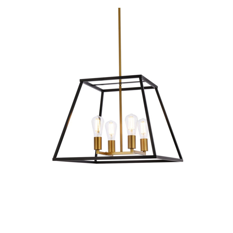 Lustre linéaire à 4 lumières Gloriajean, Noir / laiton, H 15,7 po x l 20 po x P 20 po