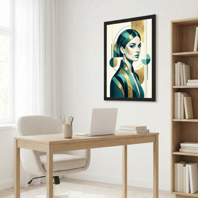 Portrait géométrique abstrait d'une femme sur toile tendue (ensemble de 1)