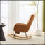 Ensemble chaise berçante à bascule en tissu Teddy avec repose-pieds et poche de rangement latérale, base en bois massif.-1081843047