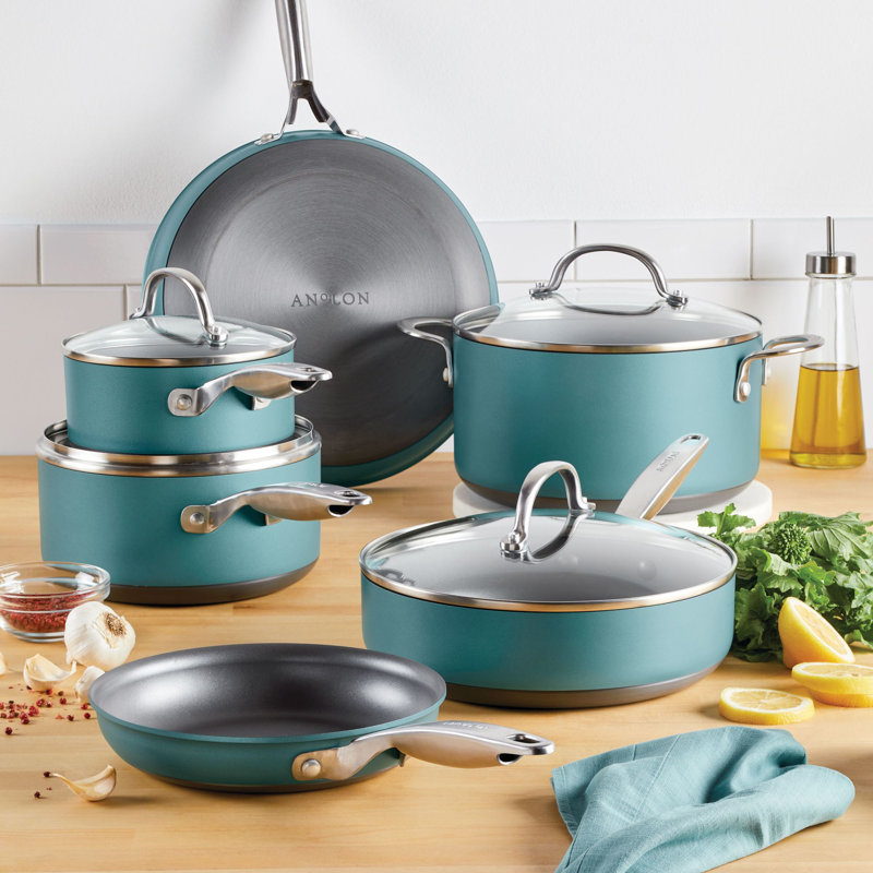 Anolon Achieve Hard Anodized Nonstick Cookware Pots and Pans Set, 10 Piece, Cream