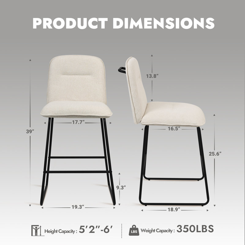 Tabouret de bar moderne avec pieds en métal, Beige, 3