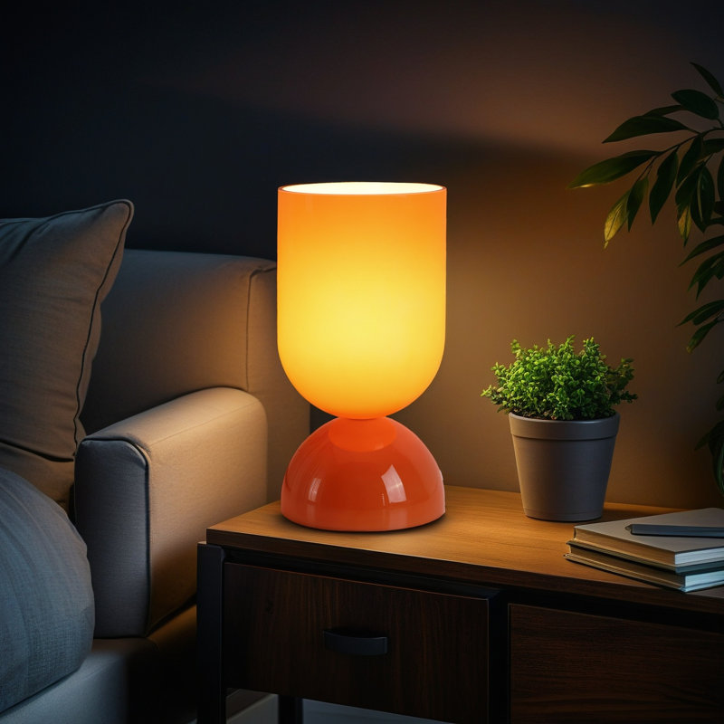 Lampe de table d'appoint en verre orange moderne de 9 po avec gradateur, certifiée cULus pour les tables de chevet de chambre à coucher, les tables d'appoint de salon, les bureaux à domicile ou les décors contemporains