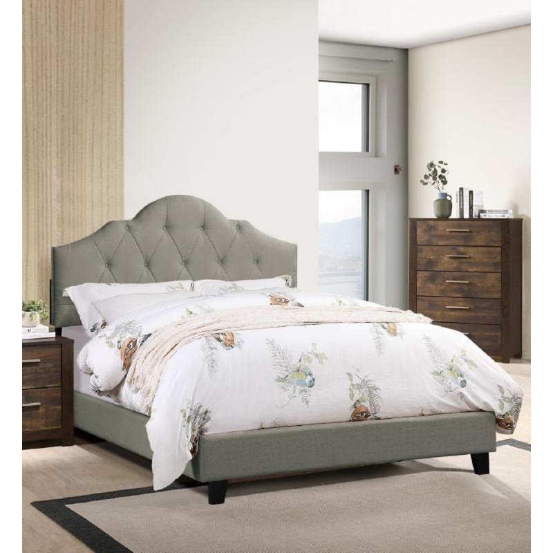 Lit plateforme tapissier Marbel, Double, gris