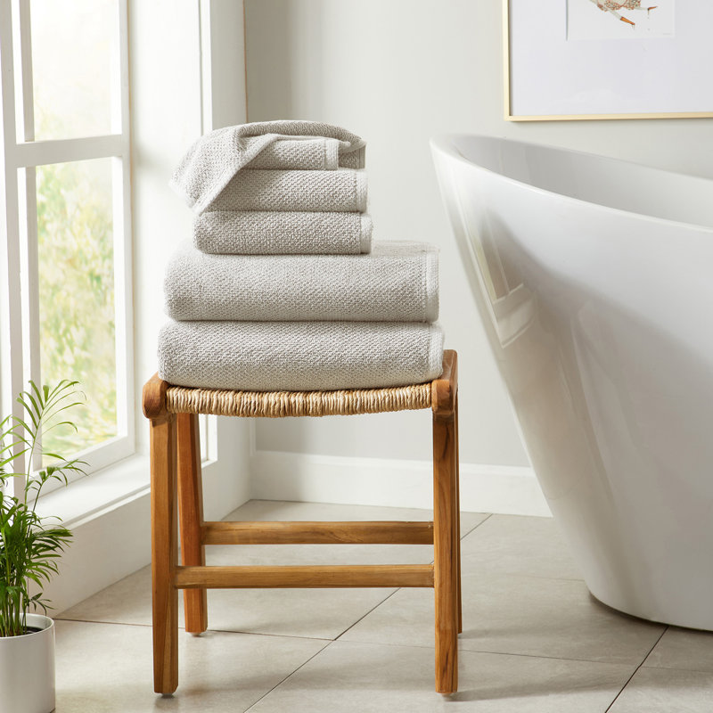 Drap de bain 100% coton texturé, Gris clair, Ensemble 6 pièces