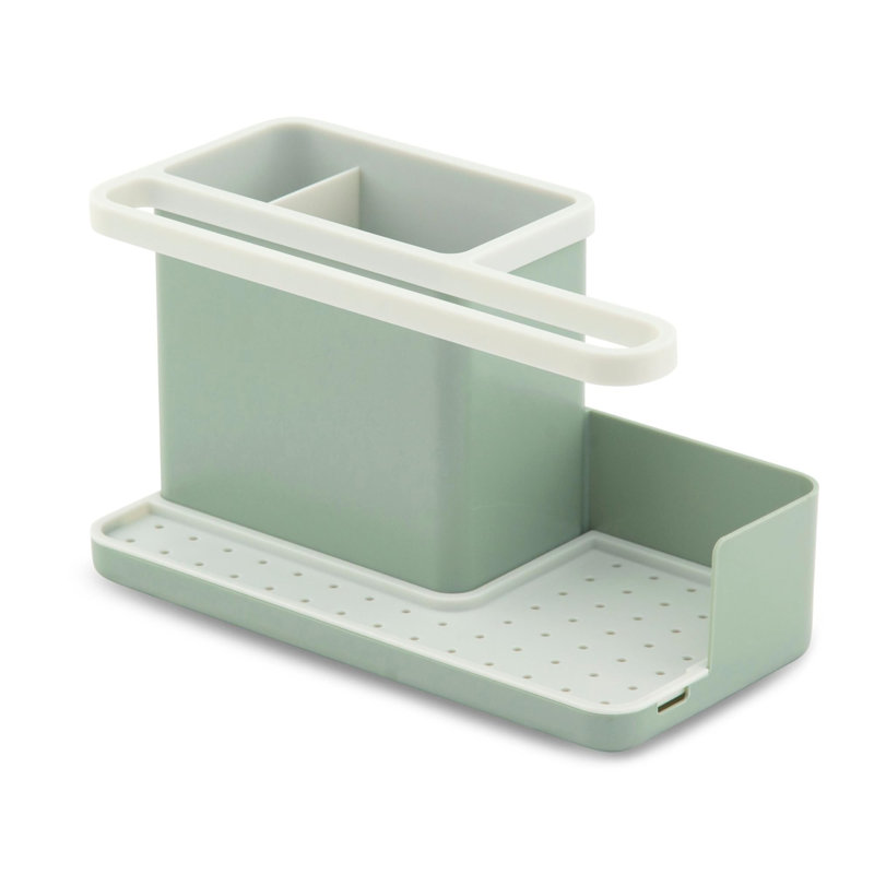 Adjustable Plastic Sink Caddy, Sage Green & White
