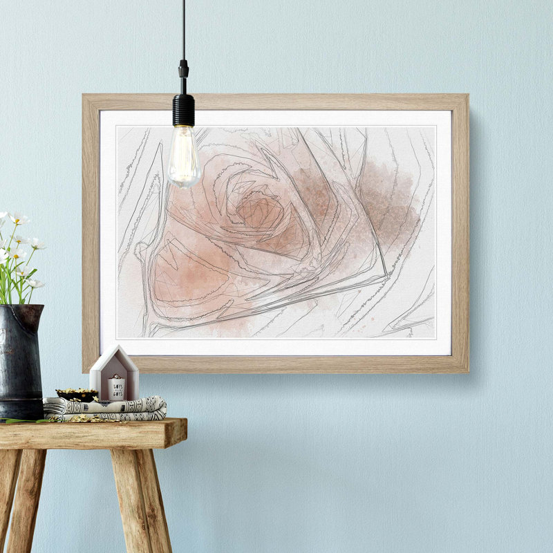 Light Pink Rose in Abstract - Picture Frame Graphic Art Print, 36cm H x 48cm W x 2cm D, Oak Framed