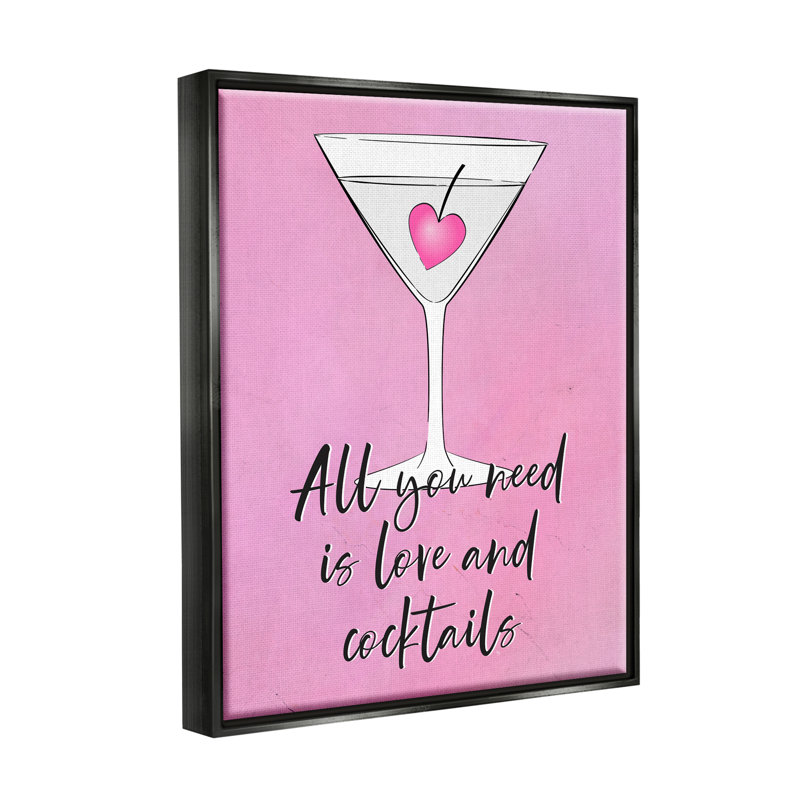 «Love & Cocktail Pink Martini» par Martina Pavlova, impression, Cadre flottant noir de jais, H 21 po x l 17 po x P 1,7 po