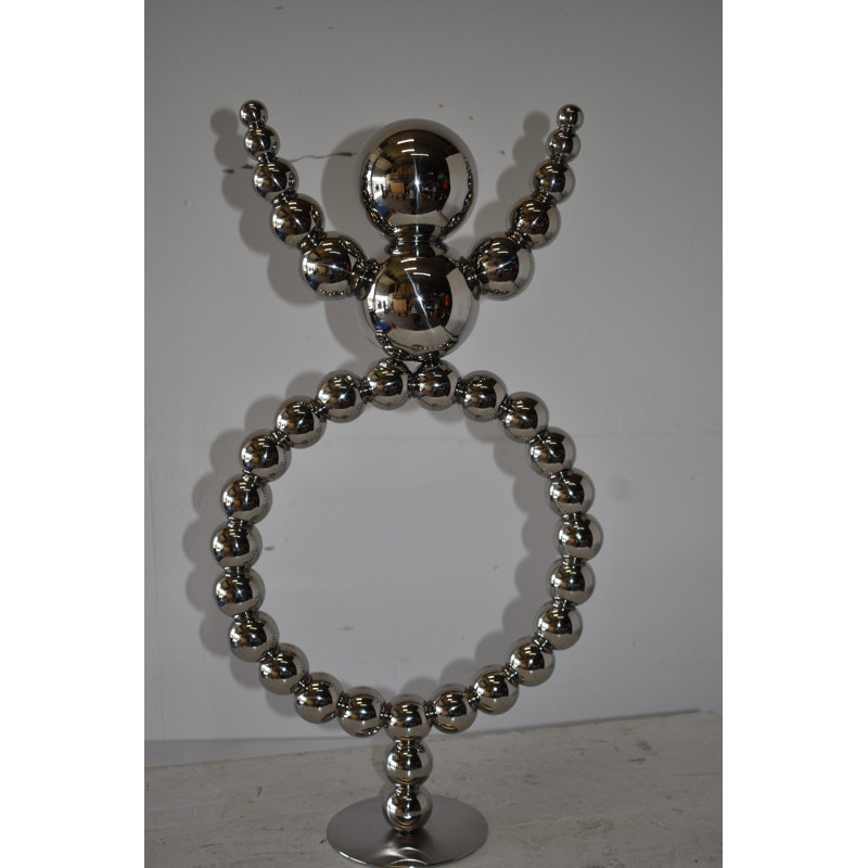Alesio Modern Abstract of a Happy Man Metal Chrome Balls Statue Size: 14" x 6" x 26"H