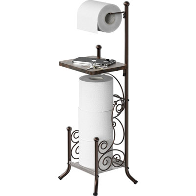 Bronze Freestanding Toilet Paper Holder Stand – English Style Bathroom Organizer With Shelf