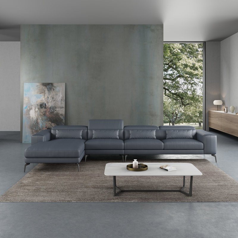 Cavour Sectional, Left Hand Facing, Gray Genuine Leather