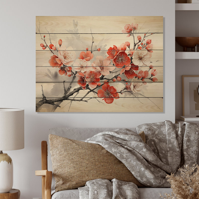 Luissa, art asiatique, pensées, fleurs I sur bois, H 10 po x l 20 po x P 0,78 po