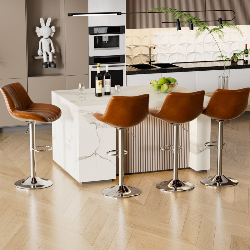 Nalupatio Swivel Upholstered Adjustable Height Counter Stool with Metal Frame, White