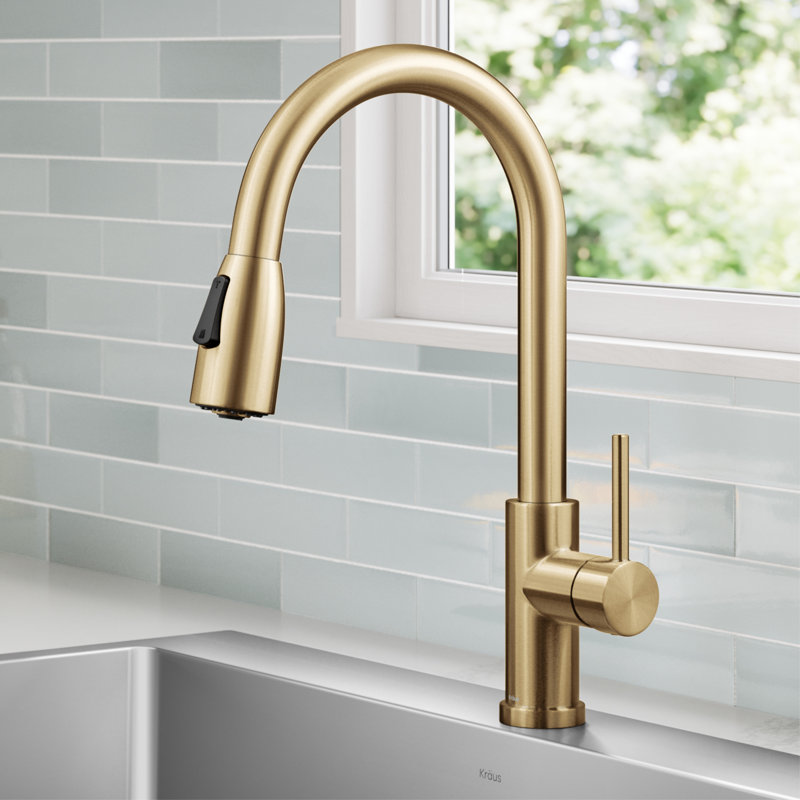 KRAUS Coda 2-Function Single Handle Pull Down Kitchen Faucet In Spot-Free, Brushed Brass