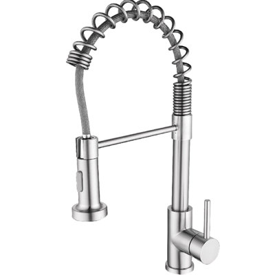 Robinet d'évier de cuisine avec poignée rétractable à une poignée, bec mobile à 360 degrés, métal, débit d'eau réglable et finition en métal à température,