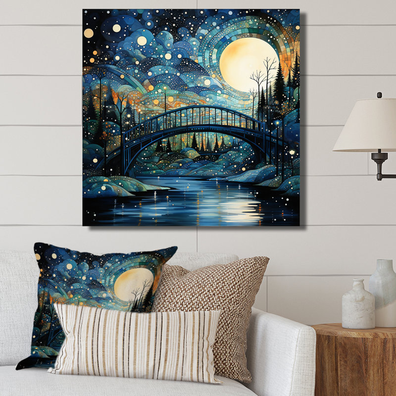 " Teal Bridge Flowing Connections Pointillism II ", 16" H x 16" W, Wrapped Canvas