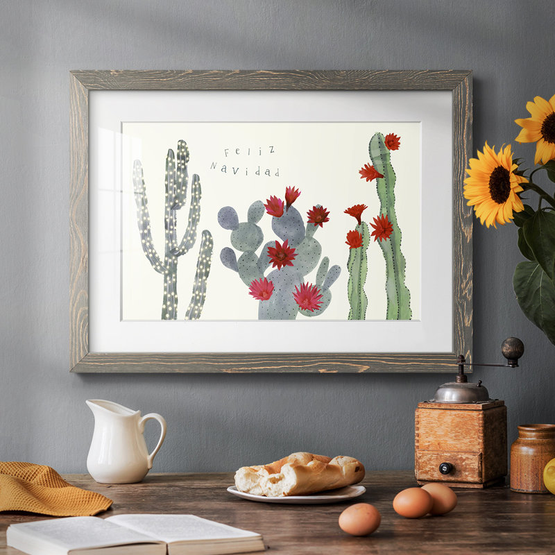 Collection de fleurs de cactus de Noël A, Encadré gris, H 14 po x l 20 po x P 1,5 po