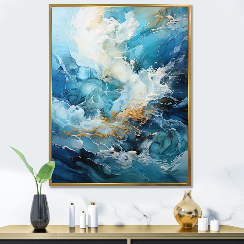 «Modern modern», art moderne abstrait, H 20 po x l 12 po x P 1 po, Cadre flottant doré