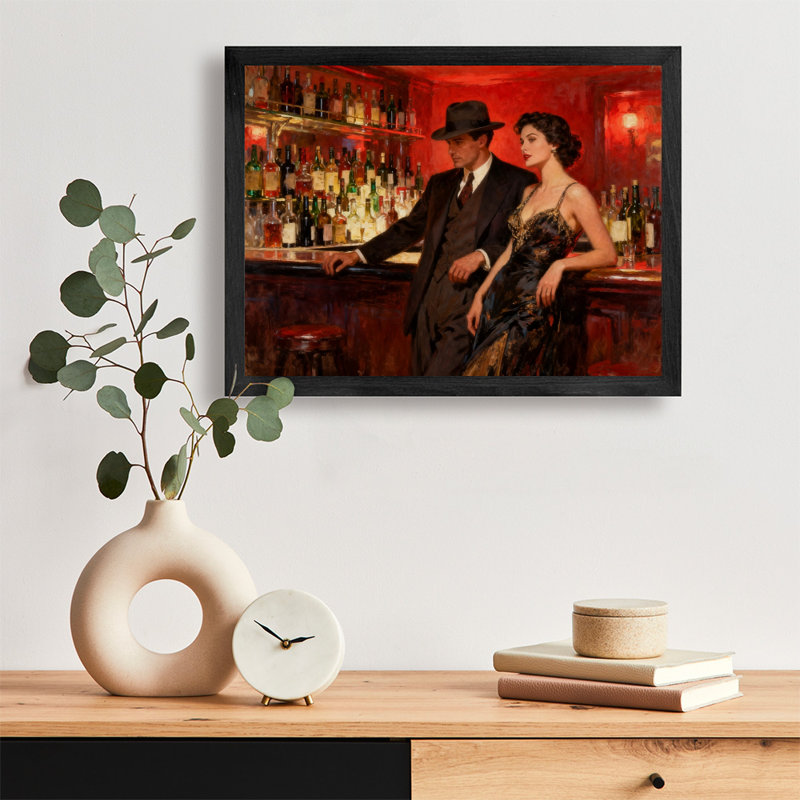Art encadré noir, hommes et femmes élégants dans des bars, impressions rétro de style mural, H 17 po x l 25 po