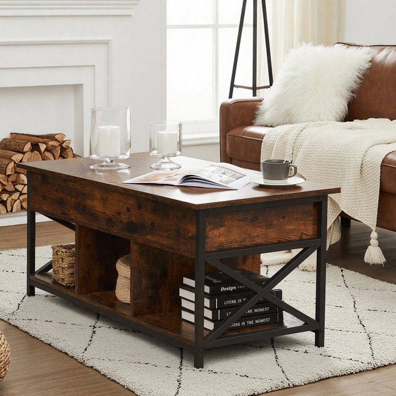 Corrine Lift Top Extendable Coffee Table With Storage, 24.4" H x 47.2" L x 19.7" W, Rustic Brown