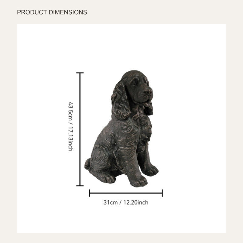 Antique Bronze Look Cocker Spaniel Garden Statue, Brown