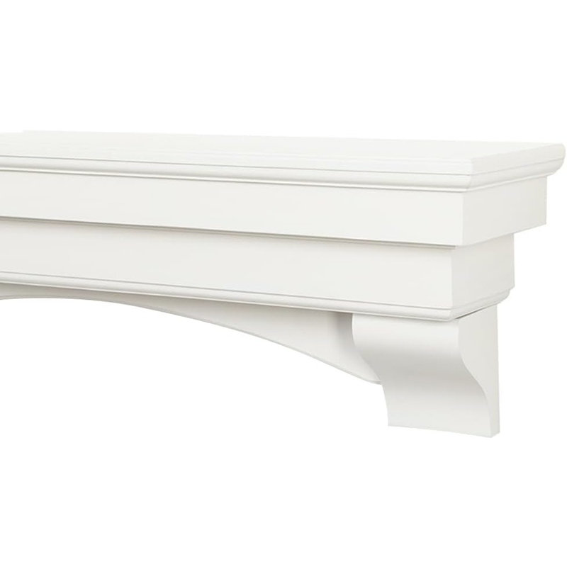 Tablette murale en bois Direct Salem, blanc - 72 "Pin rustique avec corbeaux arqués pour cheminées, téléviseurs et décorations