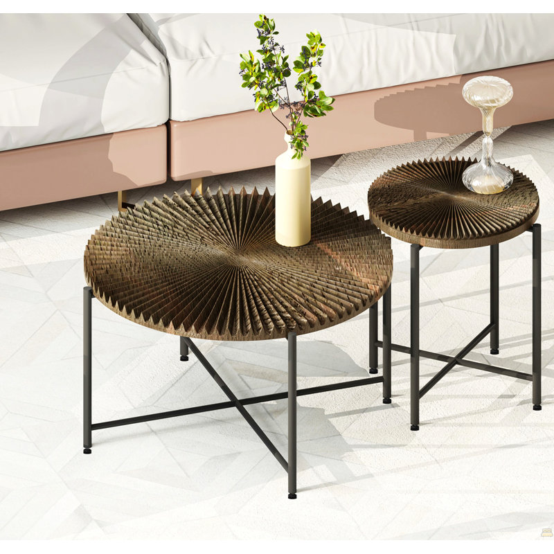 Ensemble de table basse et de bout 2 pièces - Panneau de fibres à densité moyenne imperméable avec housse en PVC, Noyer brun