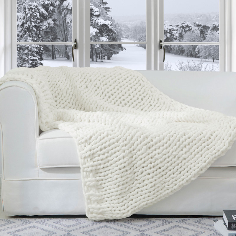 Chunky Knit Throw Blanket, Off-White