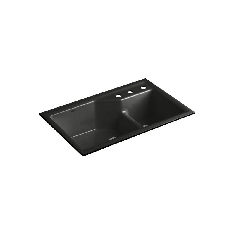 Indio® 33" L x 21.125" W Double Basin Undermount Kitchen Sink with Accessories, Cashmere, 3 hole