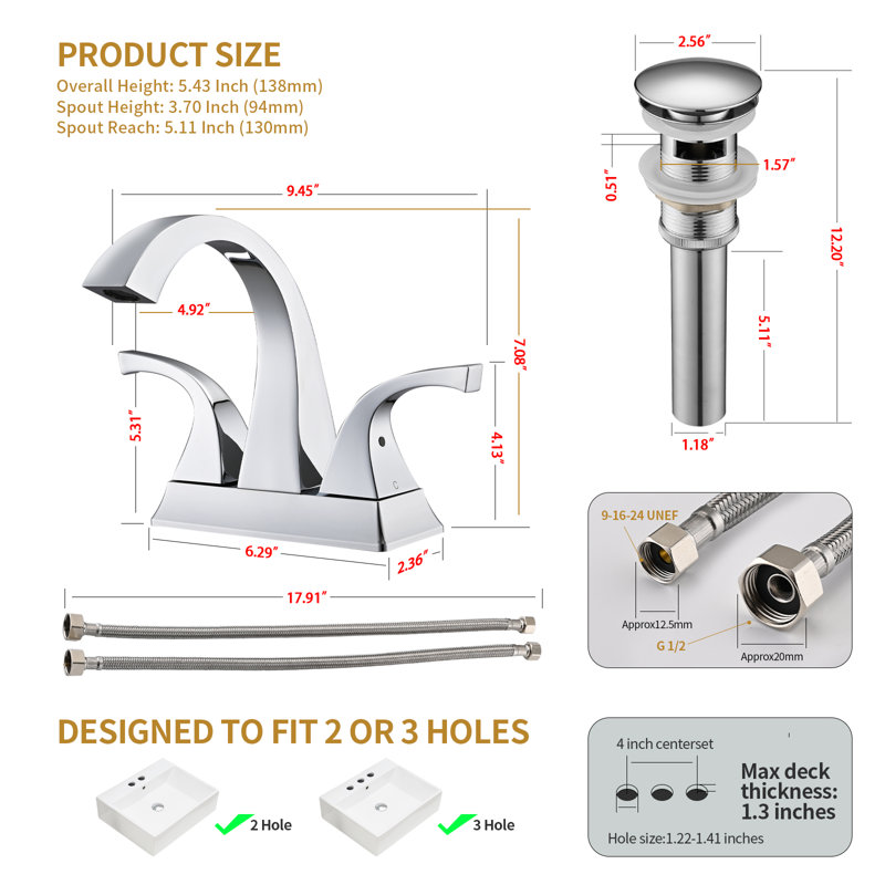 Centerset 2-handle Bathroom Faucet, Chrome
