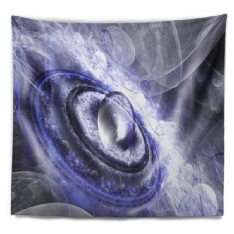 Tapisserie florale avec magnifique soucoupe volante bleue, H 50 po x l 60 po