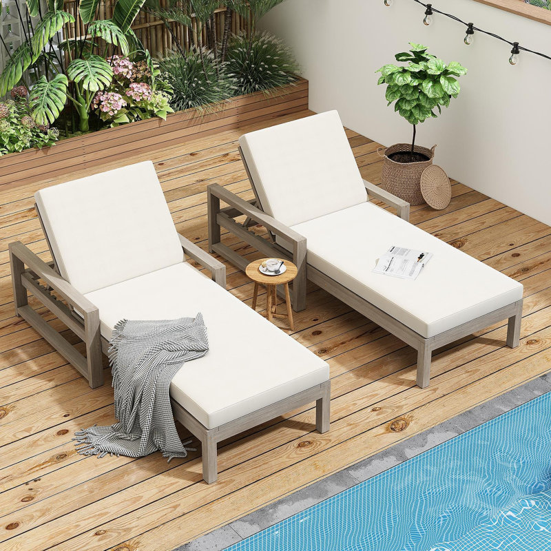 Outdoor Lounge Chairs Set Of 2, 5-Position Chaise Lounge Outdoor, Patio Chaise Lounge With Cushion & Adjustable Backrest, Pool Lounge Chairs Set Of 2 For Backyard, Deck, And Lawn, Gray