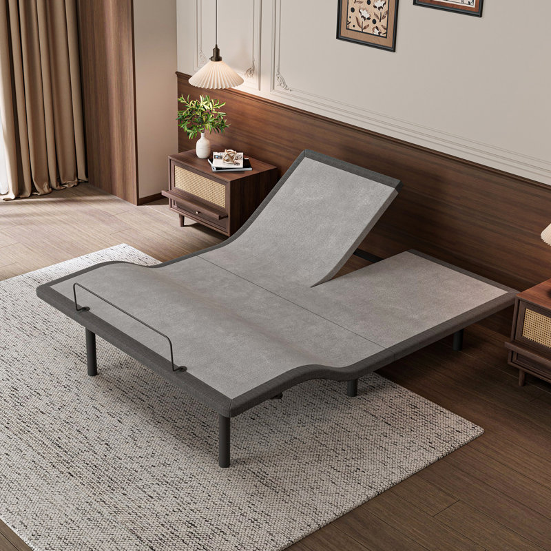 Adjustable Bed Frame With Split Head Design, Dual Head Control & Unified Foot Lift, Wireless Remote, Zero Gravity, Massage, USB Ports, E3100 Series Urban Grey