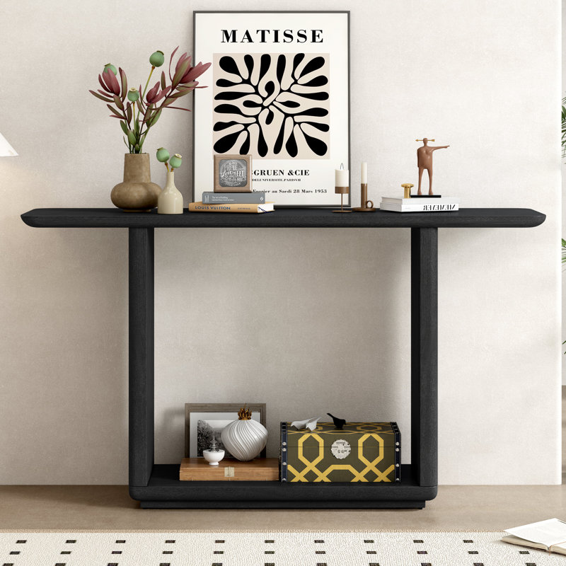 Elegant Minimalist Console Table With Curved Corners,Natural Wood Veneer,U-Base Design For Easy Placement ,Perfect For Displaying Your Treasures