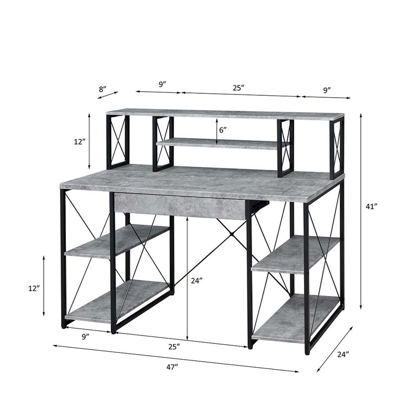 Nawaf Multifunctional Writing Desk, Gray/Black