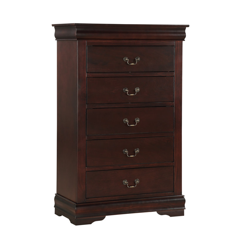 Armoire de rangement élégante et contemporaine à 1 tiroir avec 5 tiroirs Louis Philip, Cerisier
