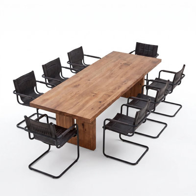 Solid Wood Rectangular Dining Table with Two Pedestals