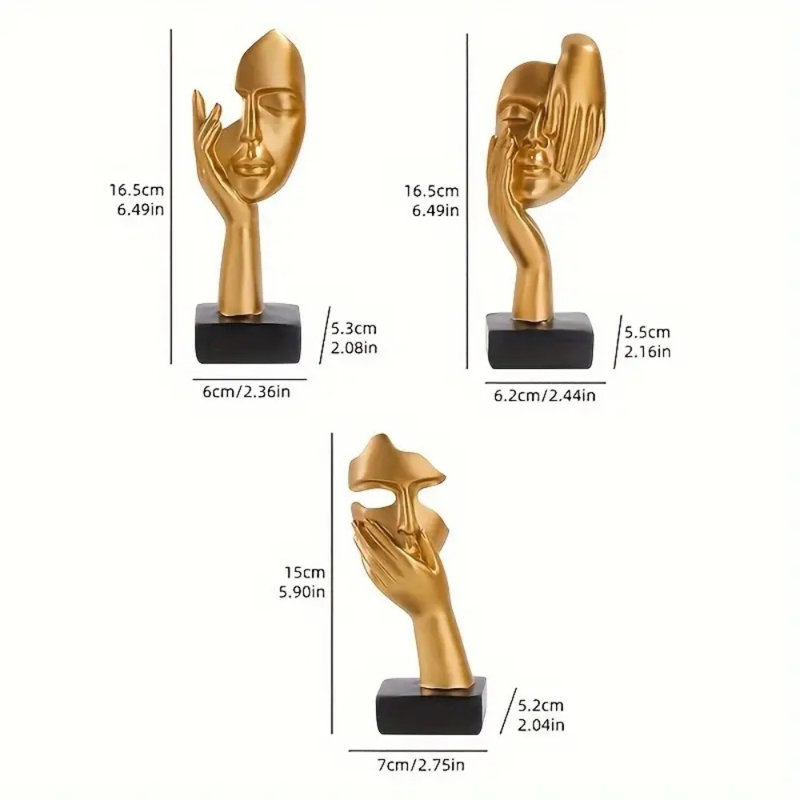 [Statue de penseur, silence] Statue de penseur 3 pièces - Ornement de sculpture en résine pour maison moderne - Figurine abstraite de silence, sculpture de masque, décoration créative pour la maison