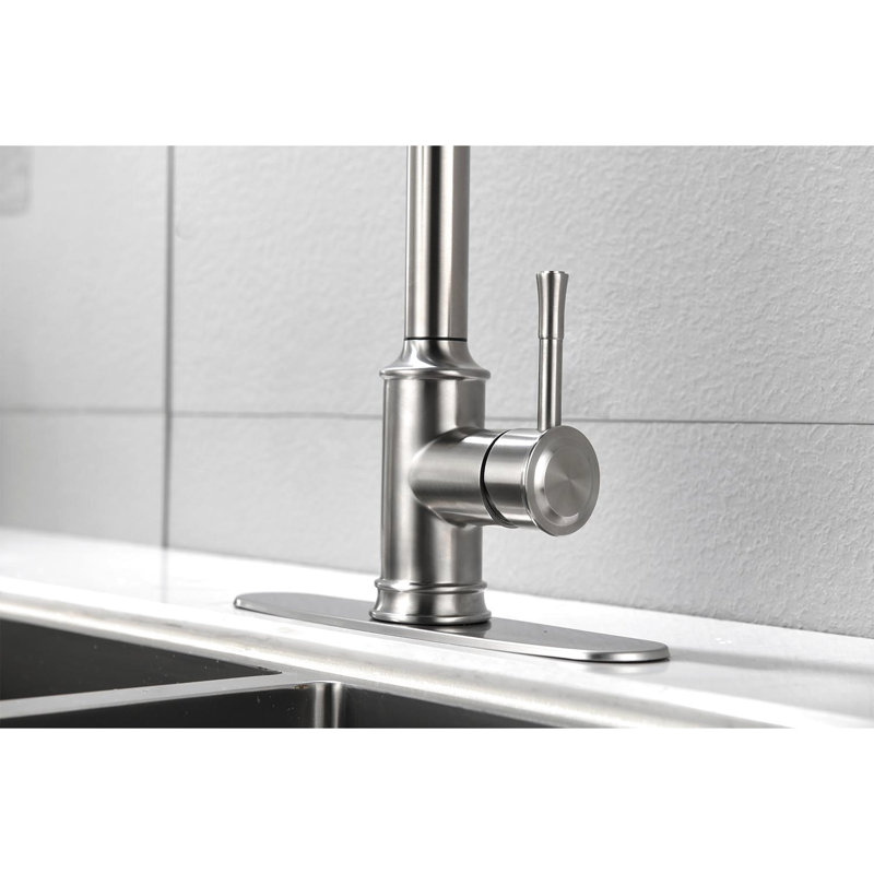 Single Handle Kitchen Faucet In Stainless Steel, Brushed Nickel Pull Down , 3 Water Output Choices, Radiant With Pull-Down 360 Rotation, Easy Temperature Control