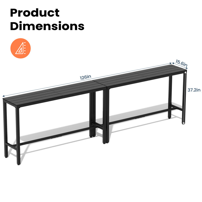 Indoor & Outdoor Bar Table, 37.2" H x 15.6" W x 126" L, Black