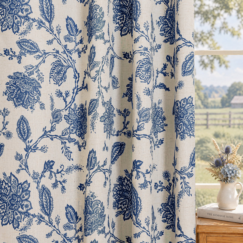 Zawacki Linen Blend Blackout Sliding Panel Pair, Navy/Beige, 52" W x 84" L